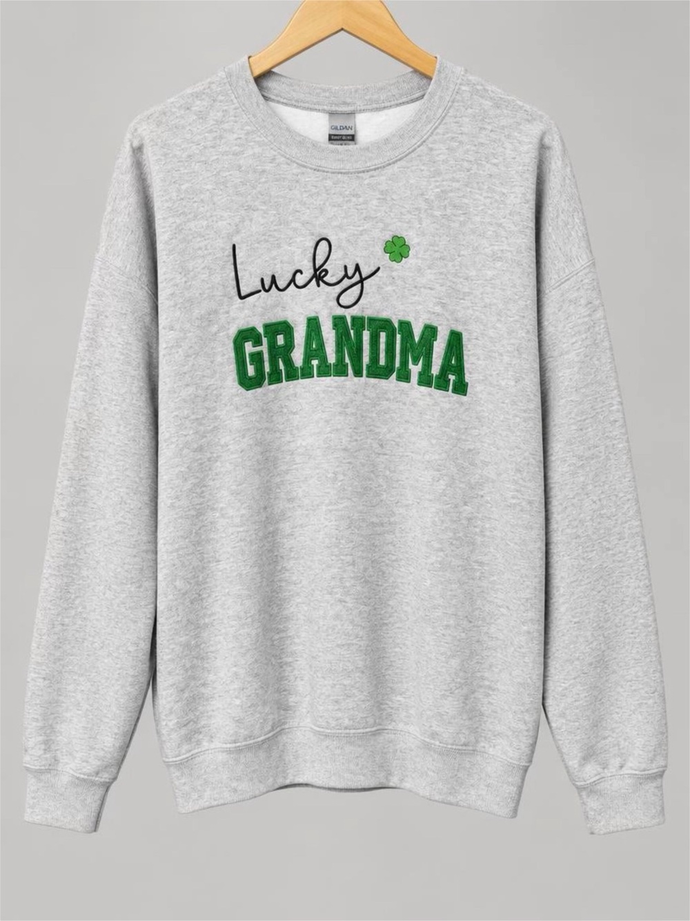 Lucky Grandma Crewneck Sweatshirt - Gray with Green Lettering 2 XL